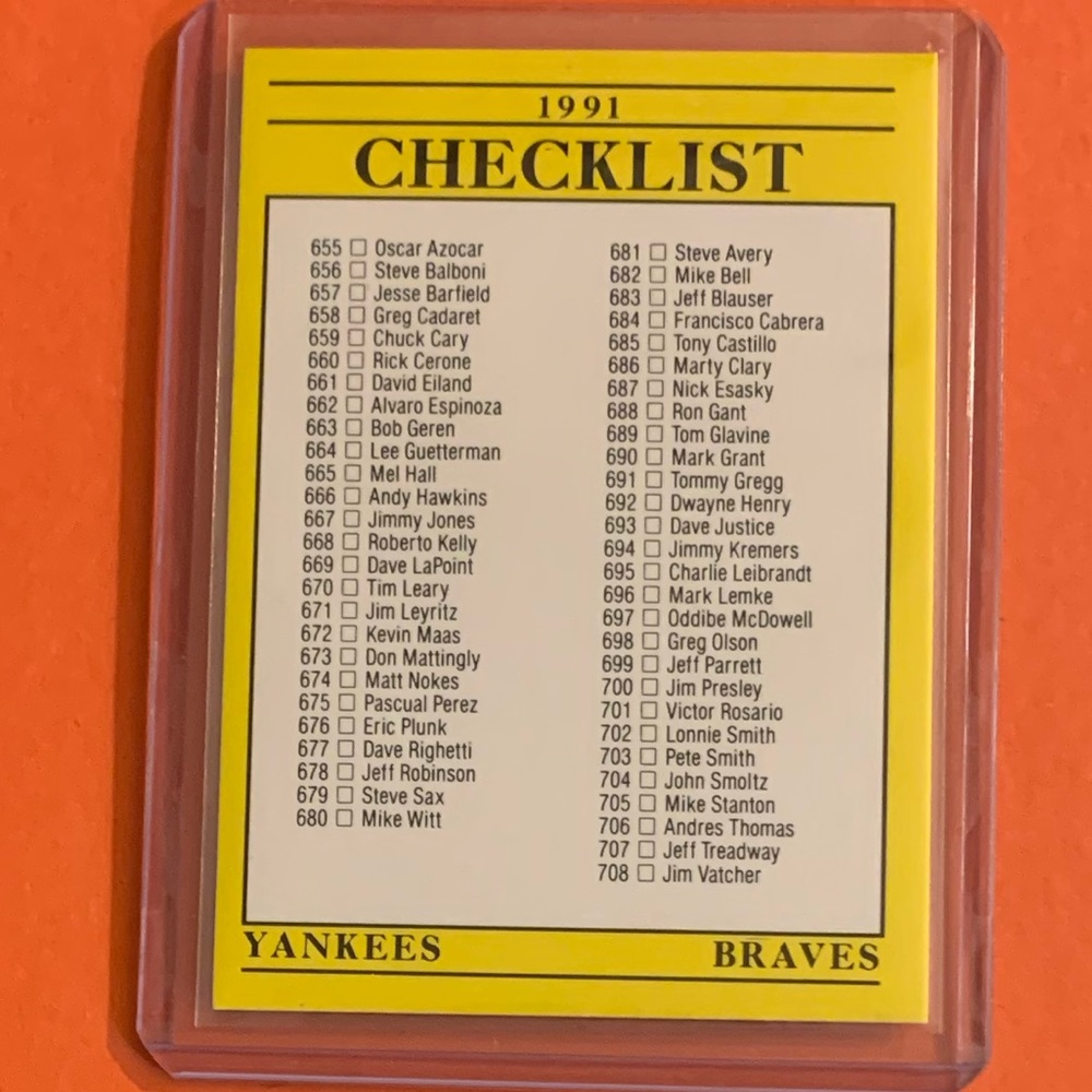 Checklist #720 1991 Fleer Baseball Trading Card